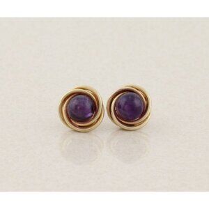 14k Yellow Gold Amethyst Swirl Earrings Stud Post